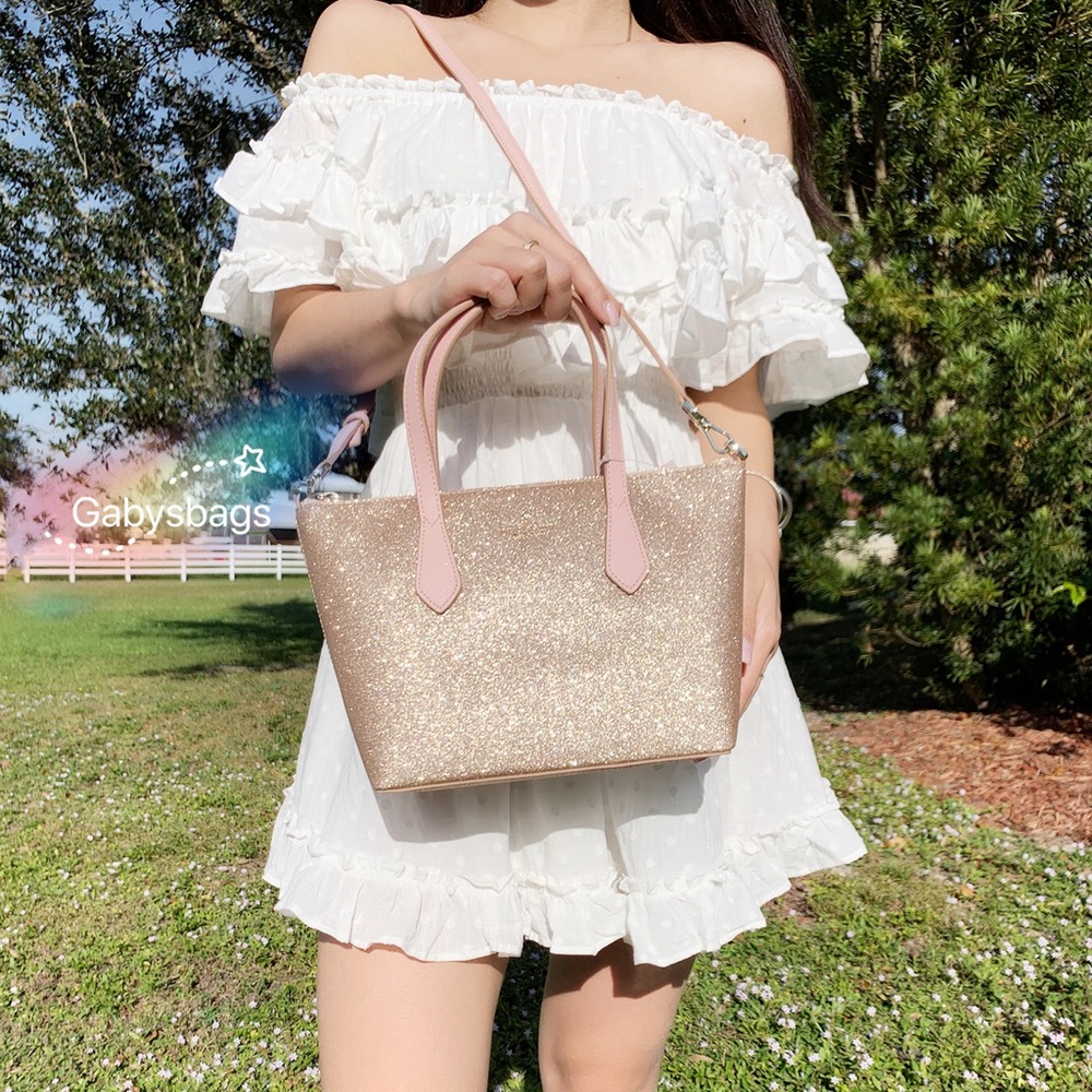 Glitter‼️💕Kate Spade Rose Gold Satchel&Crossbody - Picture 3 of 4